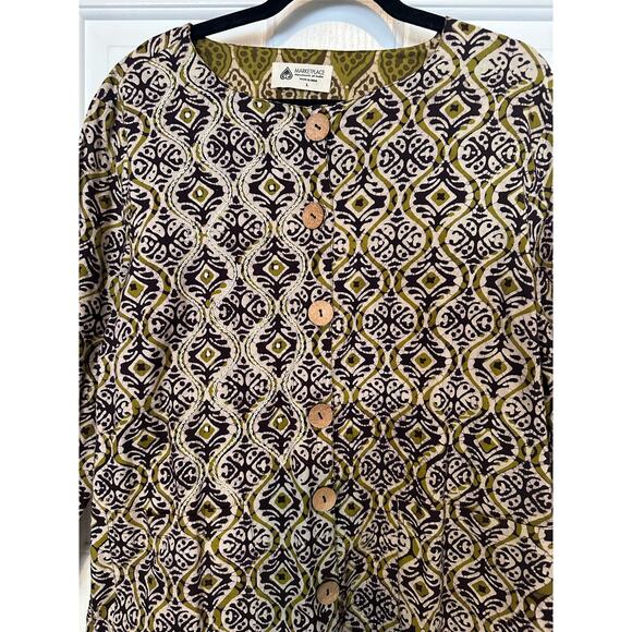 Market Place Handmade in India Jacket Ikat Artsy Boho Green Lagenlook Large - Picture 7 of 9
